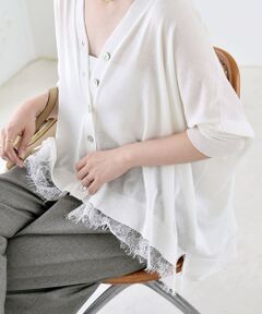 SHIPS / シップス カーディガン・ボレロ | 《予約》quaranciel:〈手洗い可能〉レース ヘム Vネック ポンチョ ニット カーディガン
