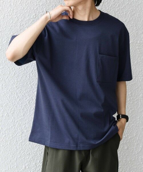 SHIPS / シップス Tシャツ | SHIPS any:〈接触冷感/吸水速乾/UVカット/遮熱〉Raylock ダブルフェイス ポケット Tシャツ（ネイビー）