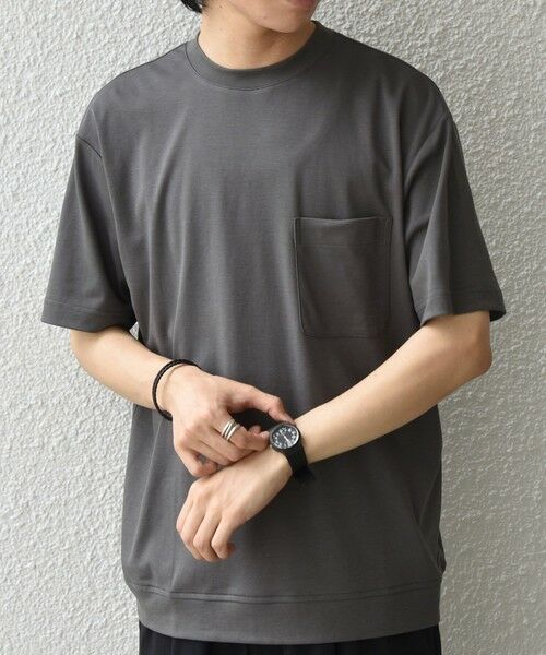SHIPS / シップス Tシャツ | SHIPS any:〈接触冷感/UVカット〉ソフト スムース リラックス ポケット Tシャツ◆（チャコールグレー）