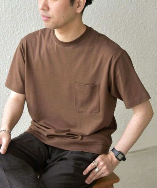 SHIPS / シップス Tシャツ | SHIPS any:〈接触冷感/UVカット〉ソフト スムース リラックス ポケット Tシャツ◆（ブラウン）