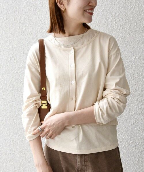 SHIPS / シップス カットソー | 《予約》SHIPS any:〈洗濯機可能〉レイヤード ノースリ TEE × カーディガン セット | 詳細4