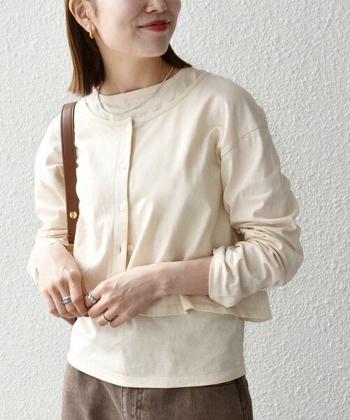 SHIPS / シップス カットソー | 《予約》SHIPS any:〈洗濯機可能〉レイヤード ノースリ TEE × カーディガン セット（ナチュラル）