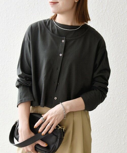 SHIPS / シップス カットソー | 《予約》SHIPS any:〈洗濯機可能〉レイヤード ノースリ TEE × カーディガン セット | 詳細16