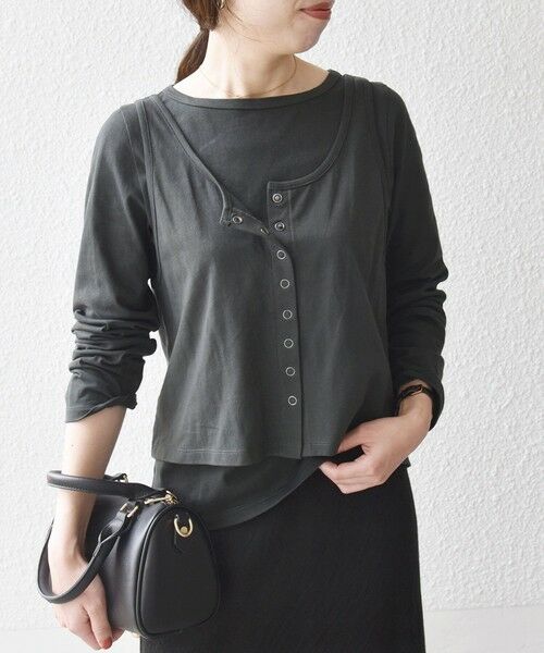 SHIPS / シップス カットソー | 《予約》SHIPS any:〈洗濯機可能〉レイヤード ロングスリーブ TEE × タンク セット（チャコールグレー）