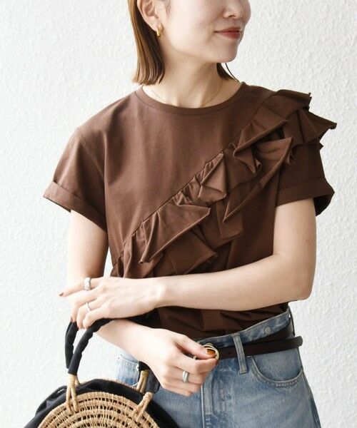 SHIPS / シップス Tシャツ | 《予約》SHIPS any:〈洗濯機可能〉ジャージー フリル TEE（ブラウン）