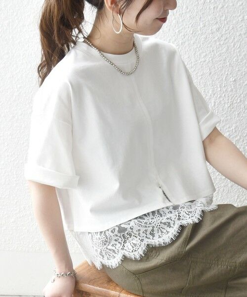 SHIPS / シップス Tシャツ | 《予約》SHIPS any:〈洗濯機可能〉ジップ レース ヘム ハーフスリーブ TEE（ホワイト）