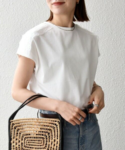 SHIPS / シップス Tシャツ | 《予約》SHIPS any:〈洗濯機可能〉ジャージー フレンチスリーブ レース TEE | 詳細3
