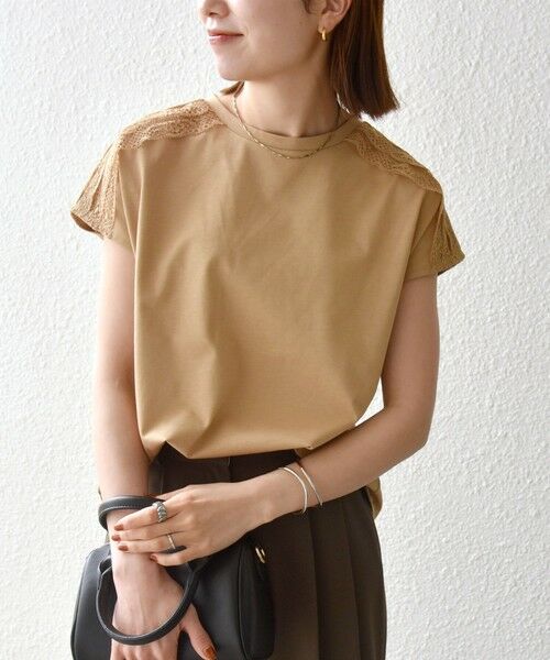 SHIPS / シップス Tシャツ | 《予約》SHIPS any:〈洗濯機可能〉ジャージー フレンチスリーブ レース TEE | 詳細24
