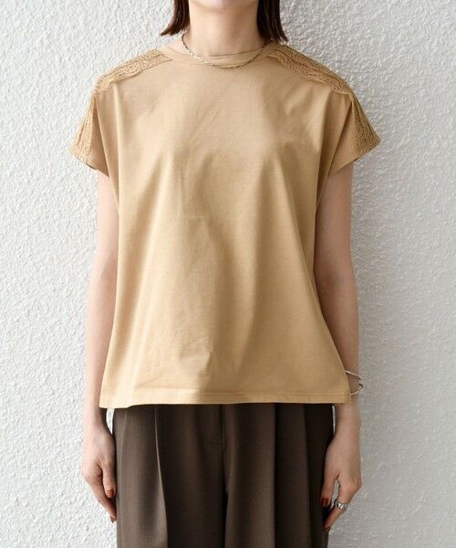 SHIPS / シップス Tシャツ | 《予約》SHIPS any:〈洗濯機可能〉ジャージー フレンチスリーブ レース TEE | 詳細25