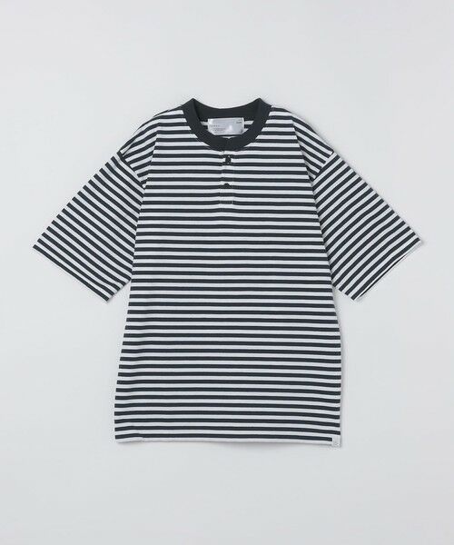 SHIPS / シップス Tシャツ | THYARD: COOLMAX(R) ボーダー ヘンリーネック Tシャツ（ホワイト）