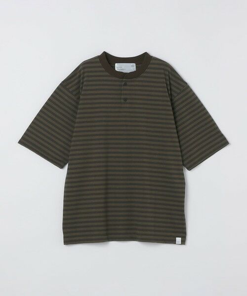 SHIPS / シップス Tシャツ | THYARD: COOLMAX(R) ボーダー ヘンリーネック Tシャツ（ブラウン）