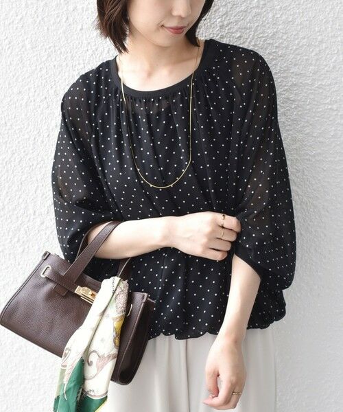 SHIPS / シップス シャツ・ブラウス | 《予約》SHIPS Colors:〈手洗い可能〉シアー ドット タンクトップ セット ブラウス◆（ブラック）