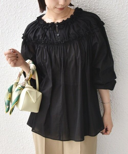SHIPS / シップス シャツ・ブラウス | 《予約》SHIPS Colors:〈手洗い可能〉コットン ボイル ギャザー ブラウス◆（ブラック）