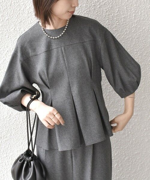 SHIPS / シップス シャツ・ブラウス | 《予約》SHIPS Colors:〈洗濯機可能〉杢 5分袖 ペプラム ブラウス（セットアップ対応可能）◆（ダークグレー）