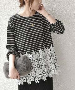 SHIPS / シップス カットソー（半袖以外） | 《予約》【WEB限定】SHIPS Colors:ポンチ レース コンビ トップス（ボーダー）2◆