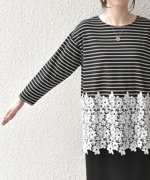 SHIPS / シップス カットソー（半袖以外） | 《予約》【WEB限定】SHIPS Colors:ポンチ レース コンビ トップス（ボーダー）2◆ | 詳細18