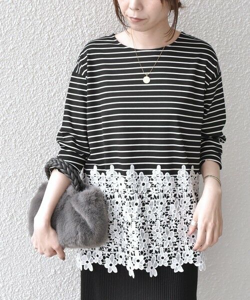 SHIPS / シップス カットソー（半袖以外） | 《予約》【WEB限定】SHIPS Colors:ポンチ レース コンビ トップス（ボーダー）2◆ | 詳細20