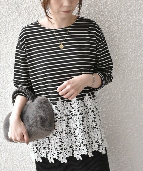SHIPS / シップス カットソー（半袖以外） | 《予約》【WEB限定】SHIPS Colors:ポンチ レース コンビ トップス（ボーダー）2◆ | 詳細21