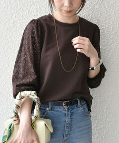 SHIPS / シップス カットソー（半袖以外） | 《予約》SHIPS Colors:〈手洗い可能〉ミニ裏毛 レース コンビ トップス◆