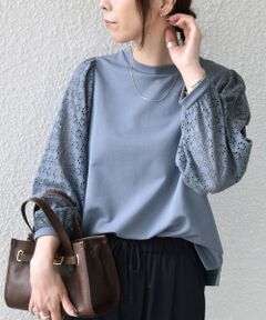 SHIPS / シップス カットソー（半袖以外） | 《予約》SHIPS Colors:〈手洗い可能〉ミニ裏毛 レース コンビ トップス◆