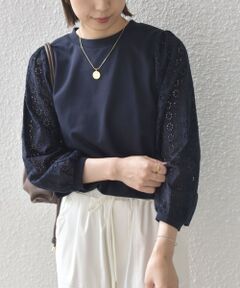 SHIPS / シップス カットソー（半袖以外） | 《予約》SHIPS Colors:〈手洗い可能〉ミニ裏毛 レース コンビ トップス◆