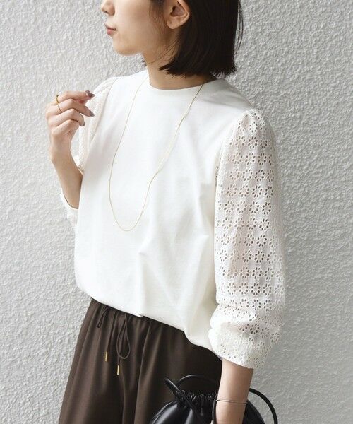 SHIPS / シップス カットソー（半袖以外） | 《予約》SHIPS Colors:〈手洗い可能〉ミニ裏毛 レース コンビ トップス◆ | 詳細11