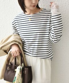 SHIPS / シップス カットソー（半袖以外） | 《予約》【WEB限定】SHIPS Colors:〈手洗い可能〉レース 切替スリーブ ボーダー カットソー◆