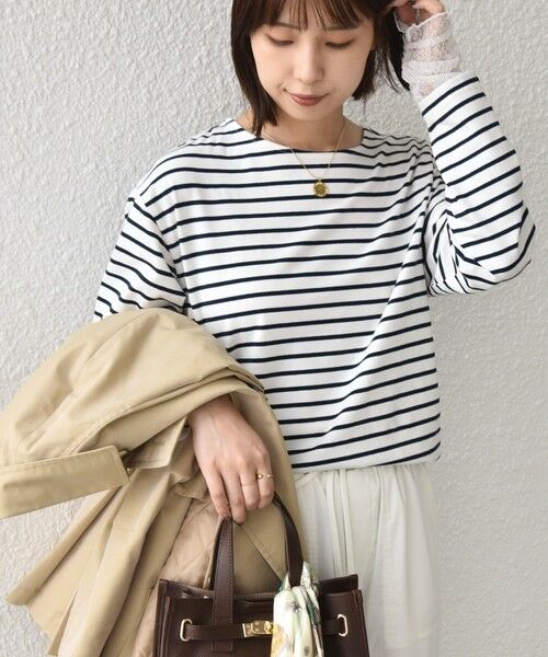 SHIPS / シップス カットソー（半袖以外） | 《予約》【WEB限定】SHIPS Colors:〈手洗い可能〉レース 切替スリーブ ボーダー カットソー◆ | 詳細7