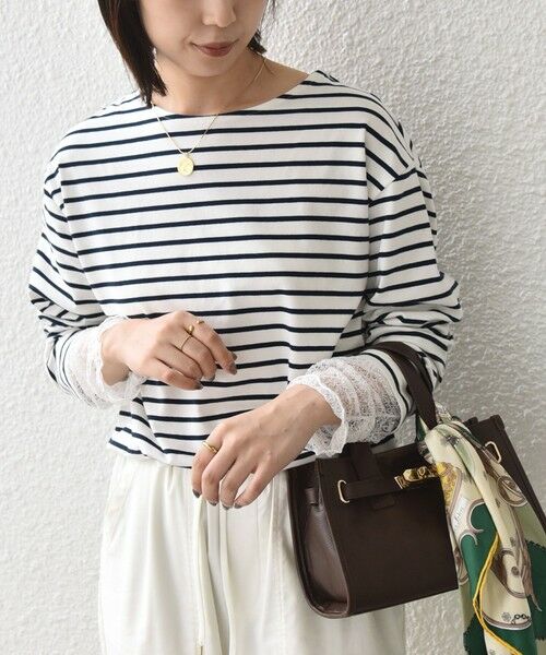 SHIPS / シップス カットソー（半袖以外） | 《予約》【WEB限定】SHIPS Colors:〈手洗い可能〉レース 切替スリーブ ボーダー カットソー◆ | 詳細8