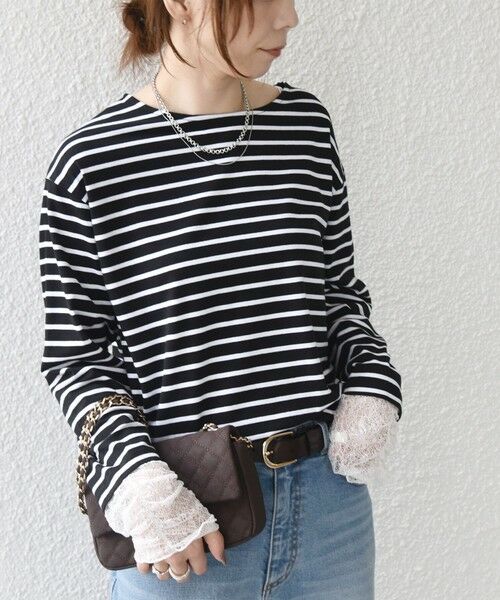 SHIPS / シップス カットソー（半袖以外） | 《予約》【WEB限定】SHIPS Colors:〈手洗い可能〉レース 切替スリーブ ボーダー カットソー◆ | 詳細20