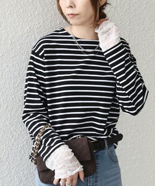 SHIPS / シップス カットソー（半袖以外） | 《予約》【WEB限定】SHIPS Colors:〈手洗い可能〉レース 切替スリーブ ボーダー カットソー◆ | 詳細21