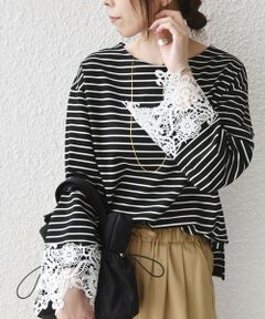 SHIPS / シップス カットソー（半袖以外） | 《予約》【WEB限定】SHIPS Colors:〈手洗い可能〉ボーダー ポンチ レースカフス トップス◆