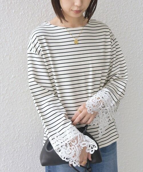 SHIPS / シップス カットソー（半袖以外） | 《予約》【WEB限定】SHIPS Colors:〈手洗い可能〉ボーダー ポンチ レースカフス トップス◆ | 詳細12