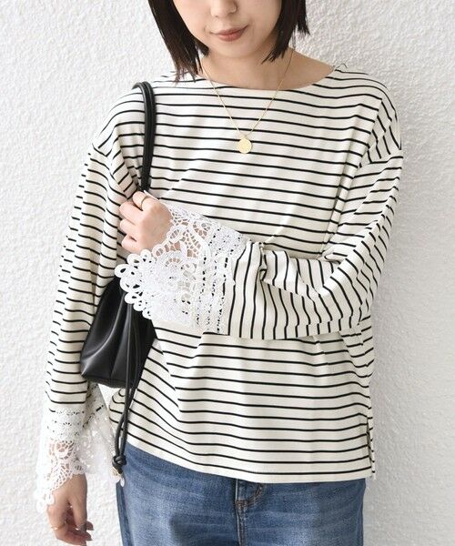 SHIPS / シップス カットソー（半袖以外） | 《予約》【WEB限定】SHIPS Colors:〈手洗い可能〉ボーダー ポンチ レースカフス トップス◆ | 詳細13