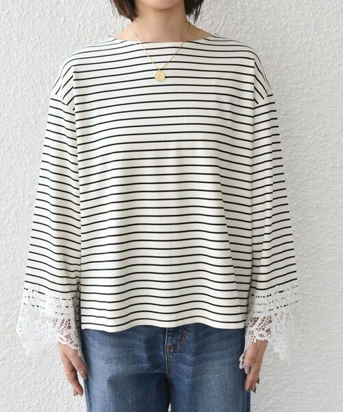 SHIPS / シップス カットソー（半袖以外） | 《予約》【WEB限定】SHIPS Colors:〈手洗い可能〉ボーダー ポンチ レースカフス トップス◆ | 詳細6