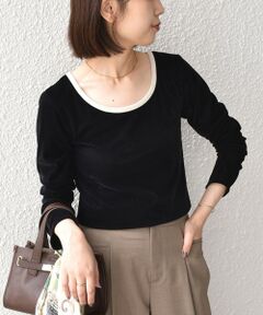 SHIPS / シップス カットソー（半袖以外） | 《予約》SHIPS Colors:〈手洗い可能〉シアー ポリエステル ベロア 配色 トップス◆