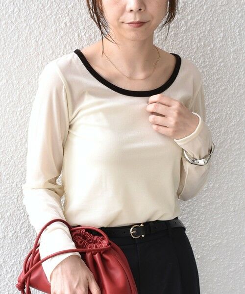 SHIPS / シップス カットソー（半袖以外） | 《予約》SHIPS Colors:〈手洗い可能〉シアー ポリエステル ベロア 配色 トップス◆（オフホワイト）