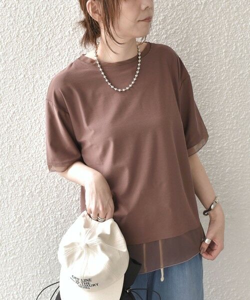 SHIPS / シップス Tシャツ | 《予約》SHIPS Colors:〈接触冷感・手洗い可能〉クールタッチ シアーコンビ ハーフスリーブ トップス◆（ダークブラウン）