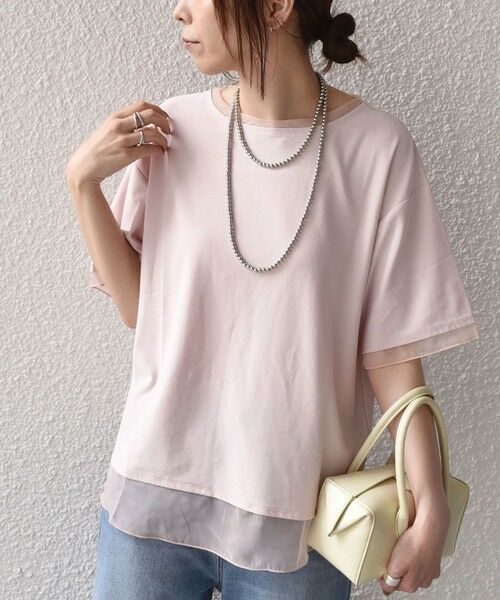 SHIPS / シップス Tシャツ | 《予約》SHIPS Colors:〈接触冷感・手洗い可能〉クールタッチ シアーコンビ ハーフスリーブ トップス◆（ピンク）