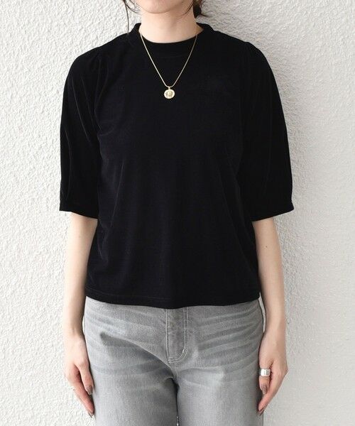 SHIPS / シップス Tシャツ | 《予約》SHIPS Colors:〈手洗い可能〉シアー ポリエステル ベロア 5分袖 トップス◆ | 詳細3