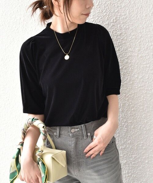 SHIPS / シップス Tシャツ | 《予約》SHIPS Colors:〈手洗い可能〉シアー ポリエステル ベロア 5分袖 トップス◆ | 詳細9