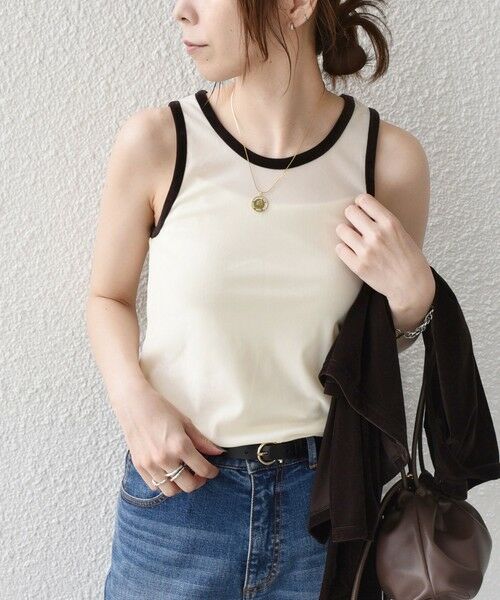 SHIPS / シップス タンクトップ | 《予約》SHIPS Colors:〈手洗い可能〉シアー ポリエステル ベロア 配色 タンクトップ◆（オフホワイト）