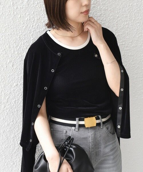 SHIPS / シップス タンクトップ | 《予約》SHIPS Colors:〈手洗い可能〉シアー ポリエステル ベロア 配色 タンクトップ◆（ブラック）