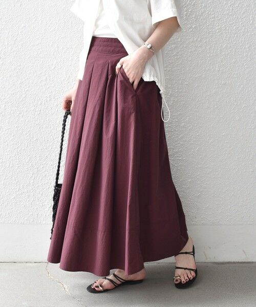 SHIPS / シップス ロング・マキシ丈スカート | 《予約》SHIPS Colors:〈洗濯機可能〉ナイロンコットン タック フレアスカート◆（ワイン）