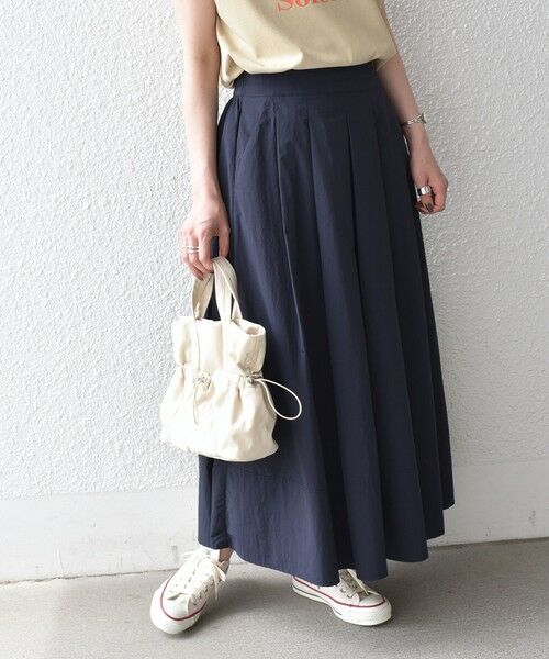 SHIPS / シップス ロング・マキシ丈スカート | 《予約》SHIPS Colors:〈洗濯機可能〉ナイロンコットン タック フレアスカート◆（ネイビー）