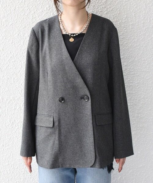 SHIPS / シップス ノーカラージャケット | 《予約》SHIPS Colors:〈手洗い可能〉杢 ノーカラー オーバー ジャケット（セットアップ対応可能）◆ | 詳細1