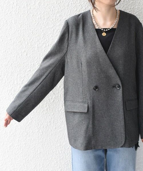 SHIPS / シップス ノーカラージャケット | SHIPS Colors:〈手洗い可能〉杢 ノーカラー オーバー ジャケット（セットアップ対応可能）◇ | 詳細12