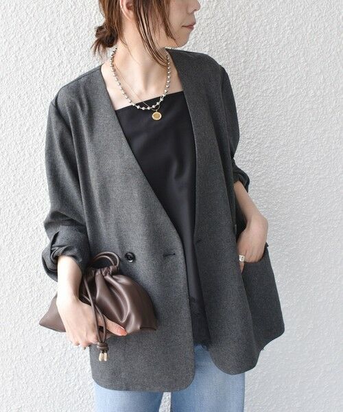 SHIPS / シップス ノーカラージャケット | SHIPS Colors:〈手洗い可能〉杢 ノーカラー オーバー ジャケット（セットアップ対応可能）◇ | 詳細14