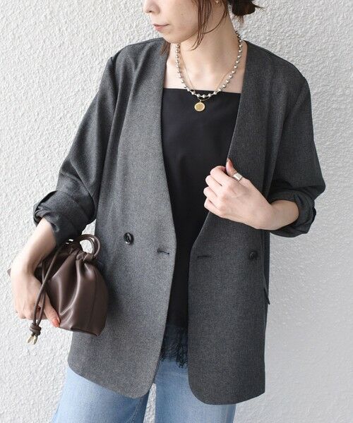 SHIPS / シップス ノーカラージャケット | 《予約》SHIPS Colors:〈手洗い可能〉杢 ノーカラー オーバー ジャケット（セットアップ対応可能）◆（ダークグレー）