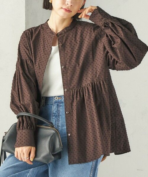 SHIPS / シップス シャツ・ブラウス | 《予約》〈手洗い可能〉カット ジャカード ウエスト 切替 オープン ブラウス（ブラウン）